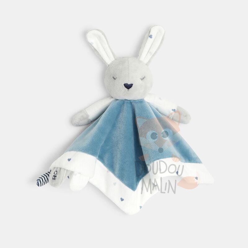 Obaïbi comforter rabbit blue white heart 25 cm 